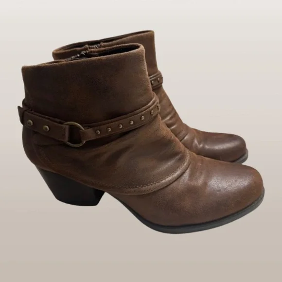 Baretraps Rosea Ankle Booties Shoes Sz 8.5M Brown Faux Leather Heeled w/SideZip - Picture 3 of 8